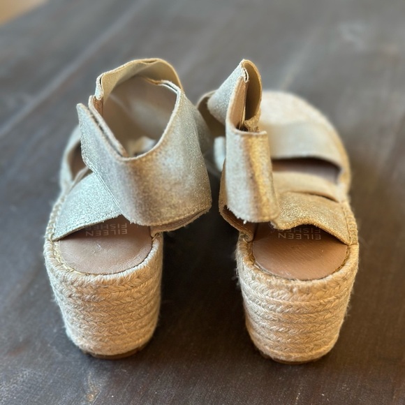 NEW Eileen Fisher Willow Wedge Espadrille Women 9 Platinum Glitter Suede Leather - Picture 4 of 7